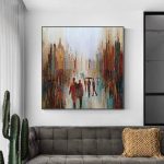 abstract city and people wall art